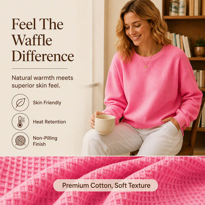 👚Seasonal Style - Waffle Texture Sweatshirt – Easy Breezy Fit & Classic Style for Any Casual Look