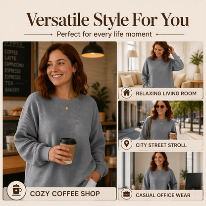 👚Seasonal Style - Waffle Texture Sweatshirt – Easy Breezy Fit & Classic Style for Any Casual Look