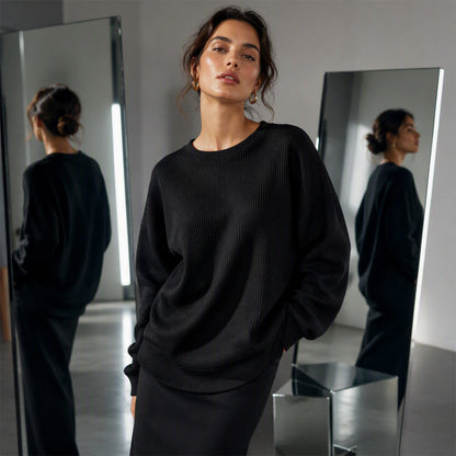 👚Seasonal Style - Waffle Texture Sweatshirt – Easy Breezy Fit & Classic Style for Any Casual Look