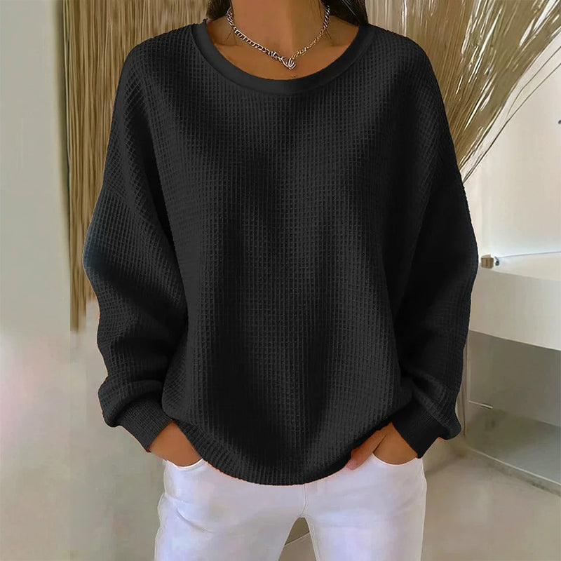 👚Seasonal Style - Waffle Texture Sweatshirt – Easy Breezy Fit & Classic Style for Any Casual Look