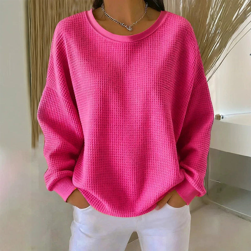 👚Seasonal Style - Waffle Texture Sweatshirt – Easy Breezy Fit & Classic Style for Any Casual Look