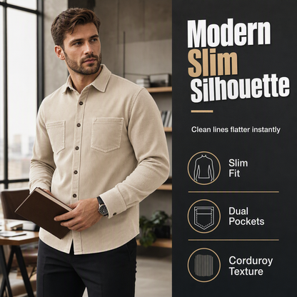 Casaco-camisa casual de veludo cotelê para homem