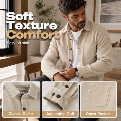 Casaco-camisa casual de veludo cotelê para homem