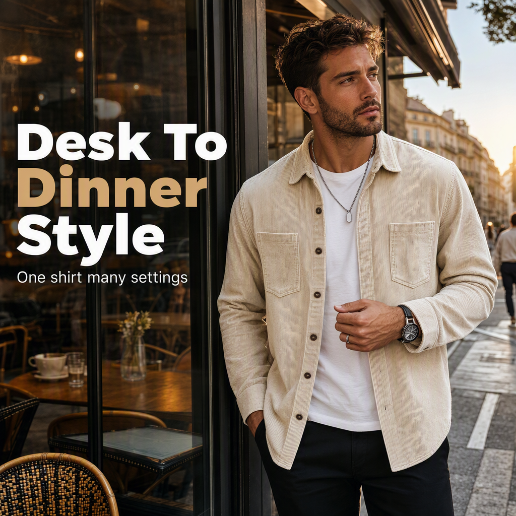 Casaco-camisa casual de veludo cotelê para homem