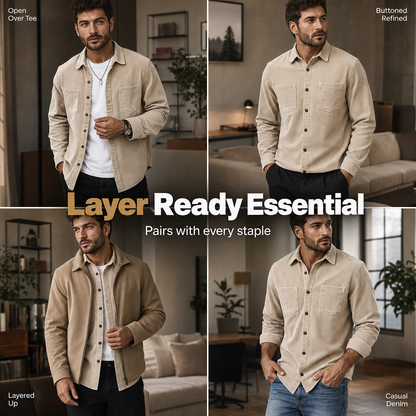 Casaco-camisa casual de veludo cotelê para homem