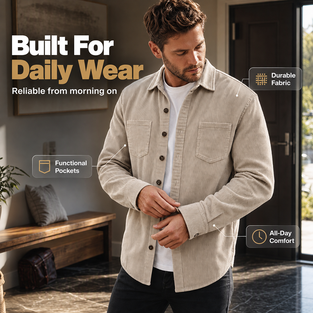 Casaco-camisa casual de veludo cotelê para homem
