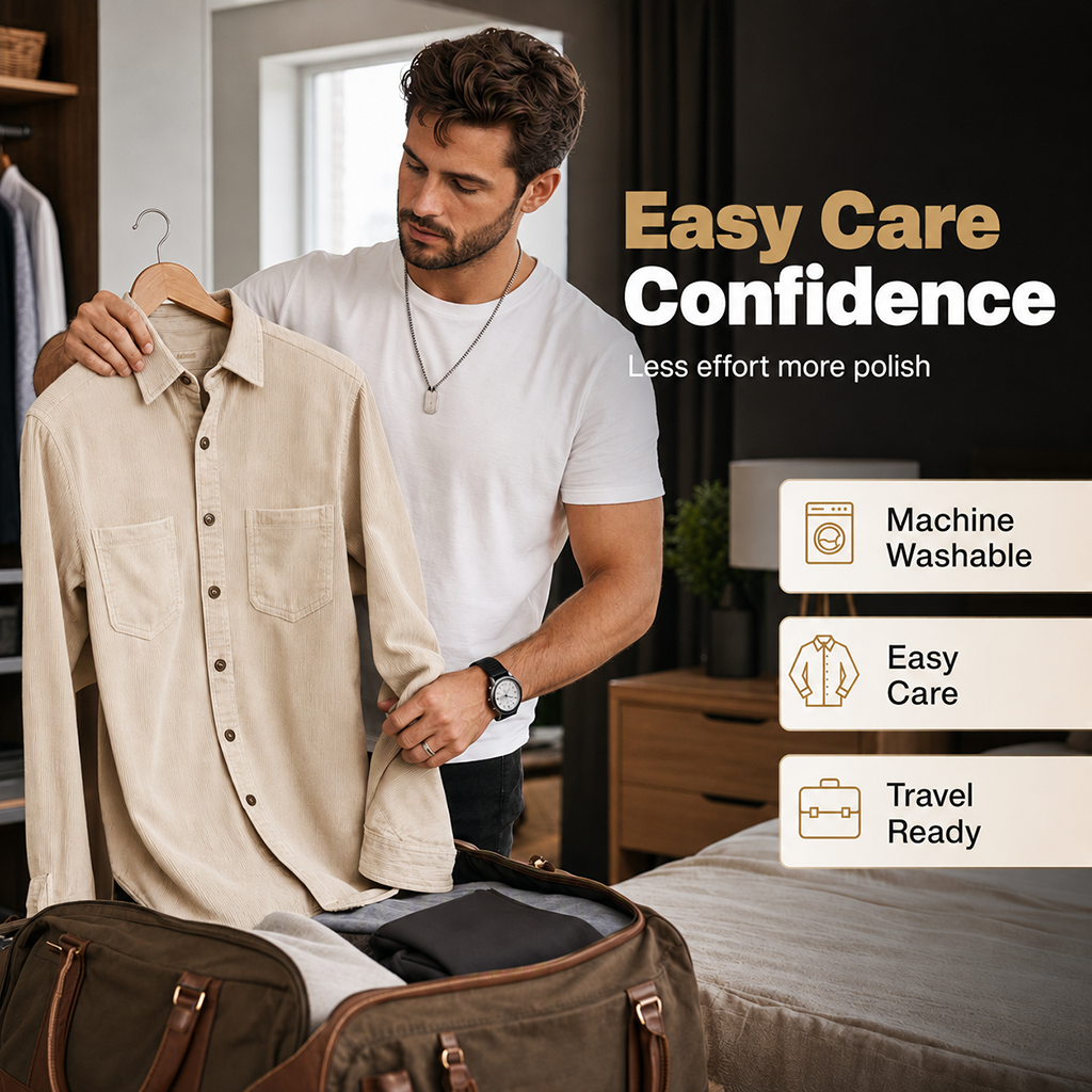 Casaco-camisa casual de veludo cotelê para homem