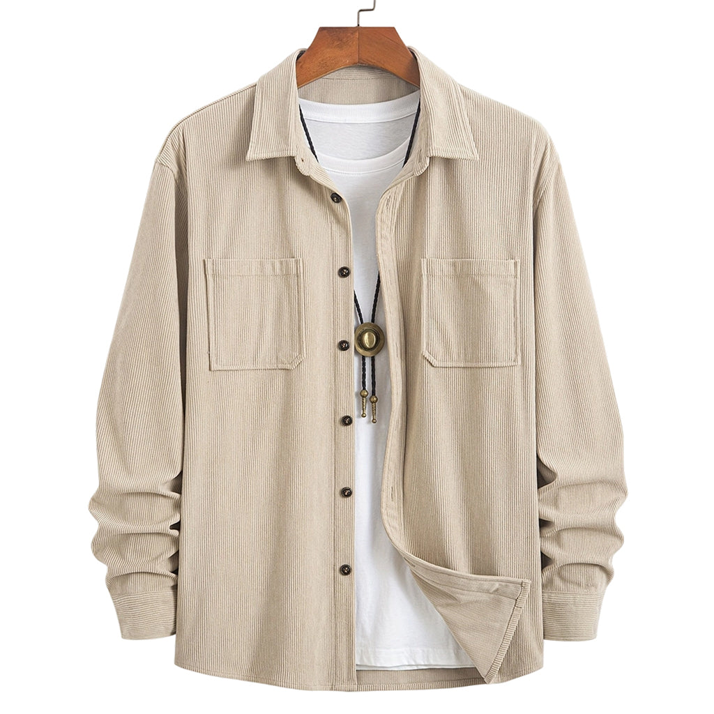 Casaco-camisa casual de veludo cotelê para homem