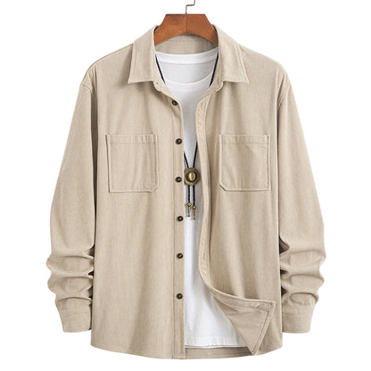 Casaco-camisa casual de veludo cotelê para homem