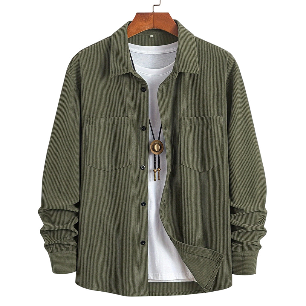 Casaco-camisa casual de veludo cotelê para homem