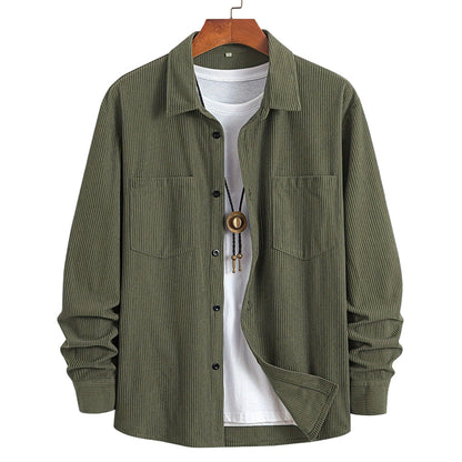 Casaco-camisa casual de veludo cotelê para homem
