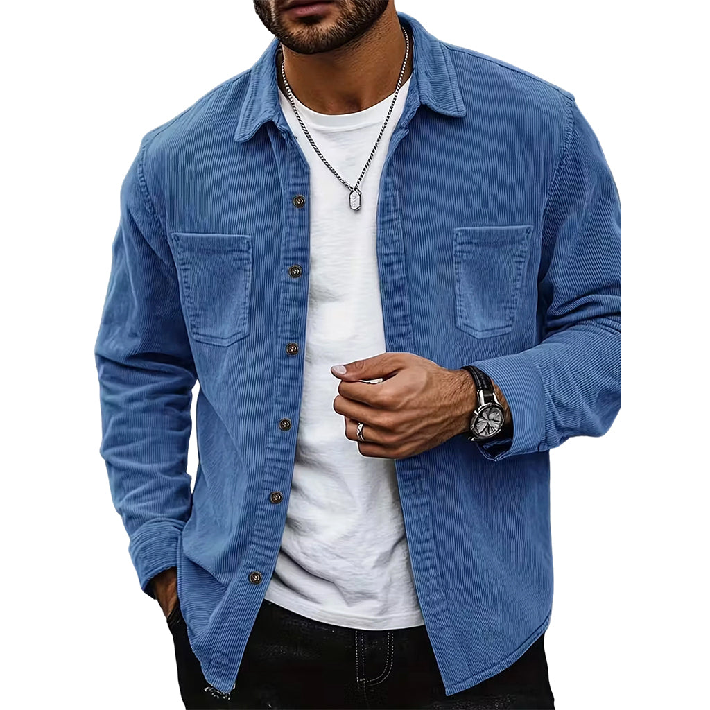 Casaco-camisa casual de veludo cotelê para homem