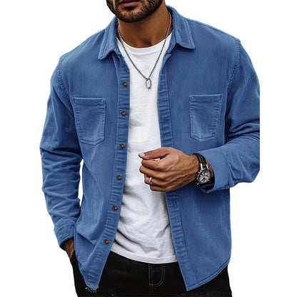 Casaco-camisa casual de veludo cotelê para homem