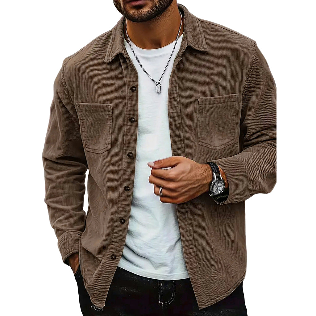 Casaco-camisa casual de veludo cotelê para homem