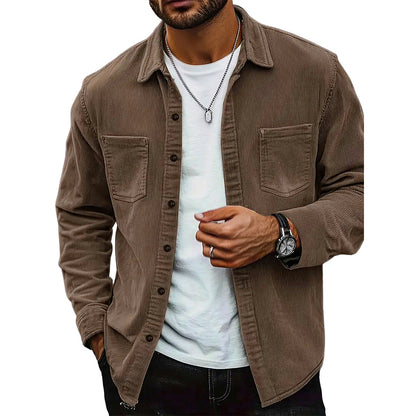Casaco-camisa casual de veludo cotelê para homem