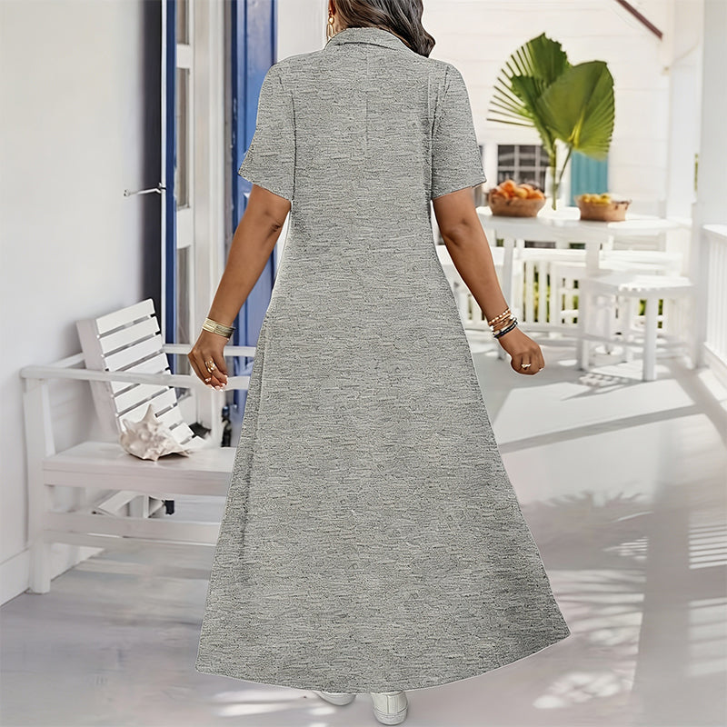 ✨👗Vestido maxi casual de cor lisa com fecho para mulher