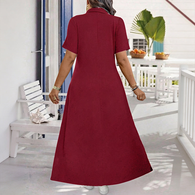 ✨👗Vestido maxi casual de cor lisa com fecho para mulher