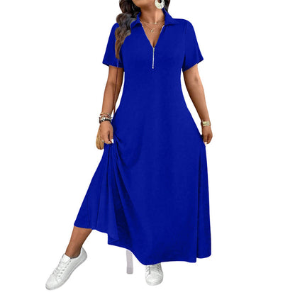 ✨👗Vestido maxi casual de cor lisa com fecho para mulher