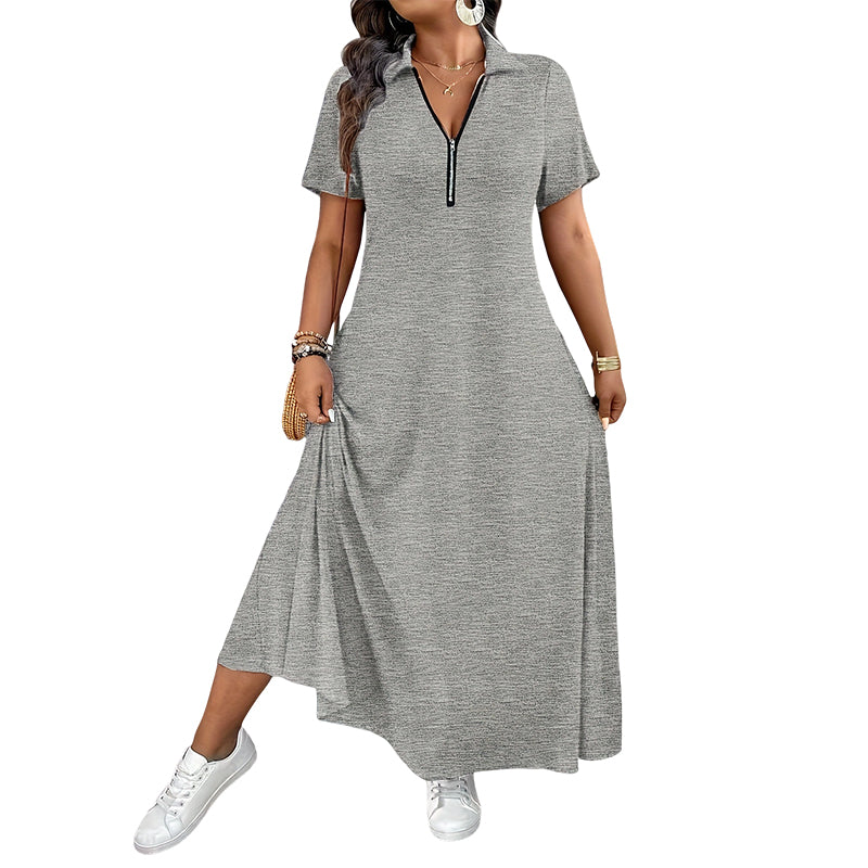 ✨👗Vestido maxi casual de cor lisa com fecho para mulher