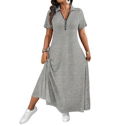 ✨👗Vestido maxi casual de cor lisa com fecho para mulher