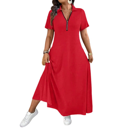 ✨👗Vestido maxi casual de cor lisa com fecho para mulher