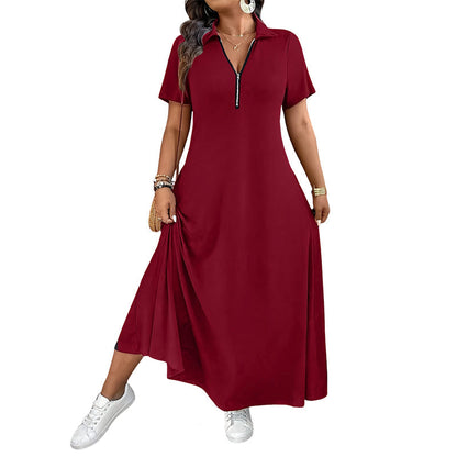 ✨👗Vestido maxi casual de cor lisa com fecho para mulher