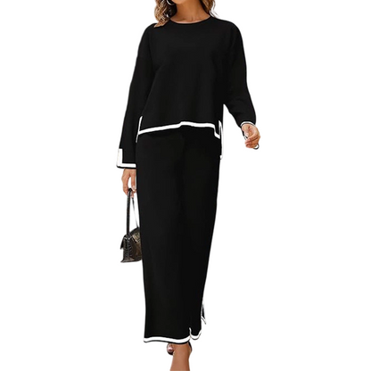 ✨👗Conjunto feminino de camisola casual de gola redonda e calças largas