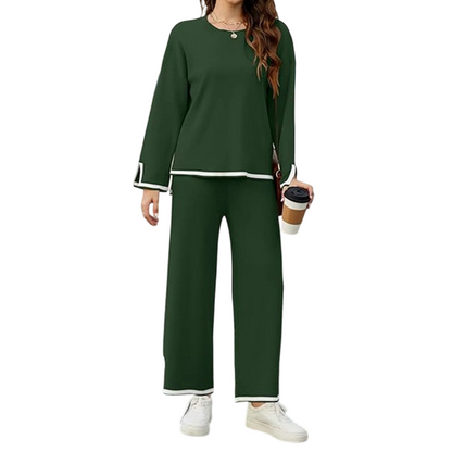 ✨👗Conjunto feminino de camisola casual de gola redonda e calças largas