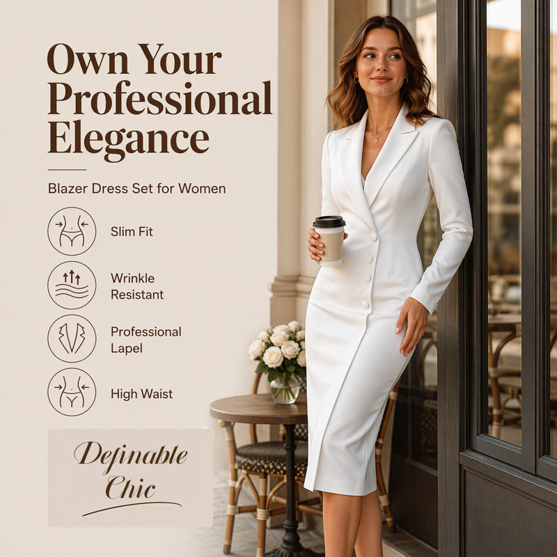 ✨👗Vestido-blazer feminino elegante, assimétrico e de botões simples