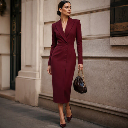 ✨👗Vestido-blazer feminino elegante, assimétrico e de botões simples