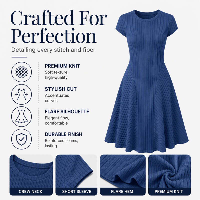 ✨👗Vestido elegante de malha canelada escovada para mulher