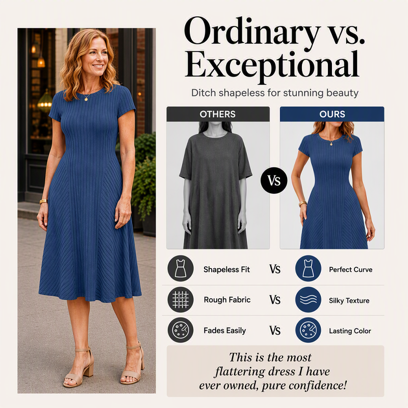 ✨👗Vestido elegante de malha canelada escovada para mulher