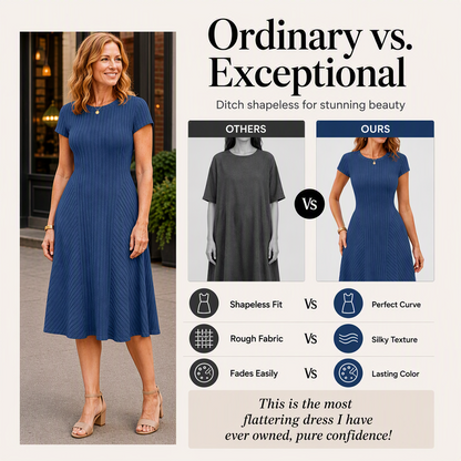 ✨👗Vestido elegante de malha canelada escovada para mulher
