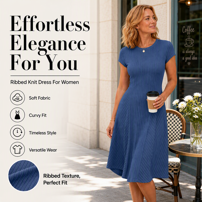 ✨👗Vestido elegante de malha canelada escovada para mulher