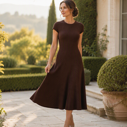 ✨👗Vestido elegante de malha canelada escovada para mulher
