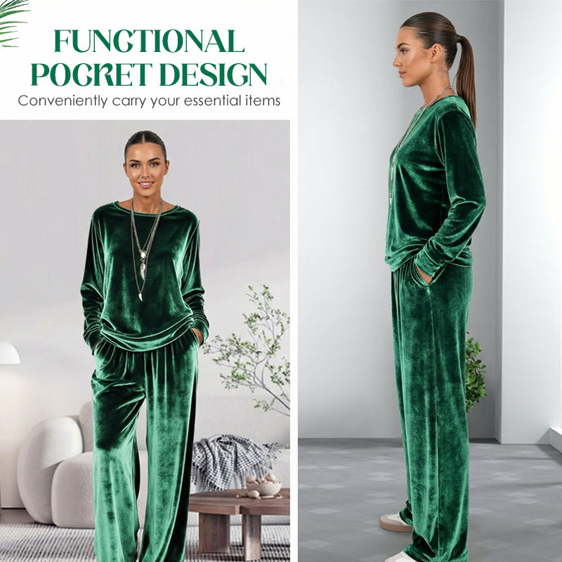 ✨👗Conjunto de 2 peças para mulher: top e calças de veludo