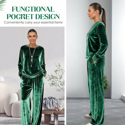 ✨👗Conjunto de 2 peças para mulher: top e calças de veludo