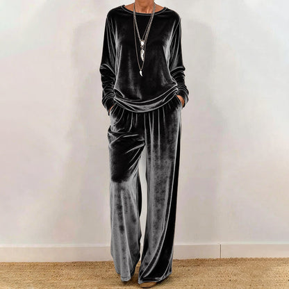 ✨👗Conjunto de 2 peças para mulher: top e calças de veludo