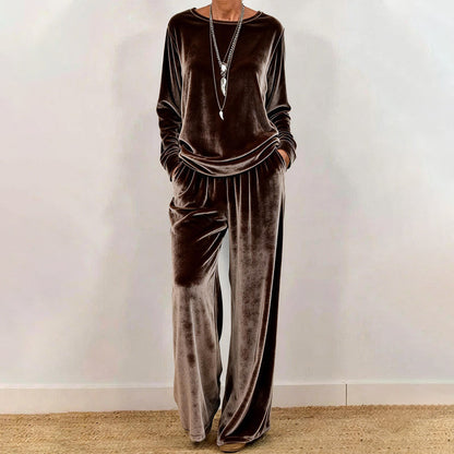 ✨👗Conjunto de 2 peças para mulher: top e calças de veludo