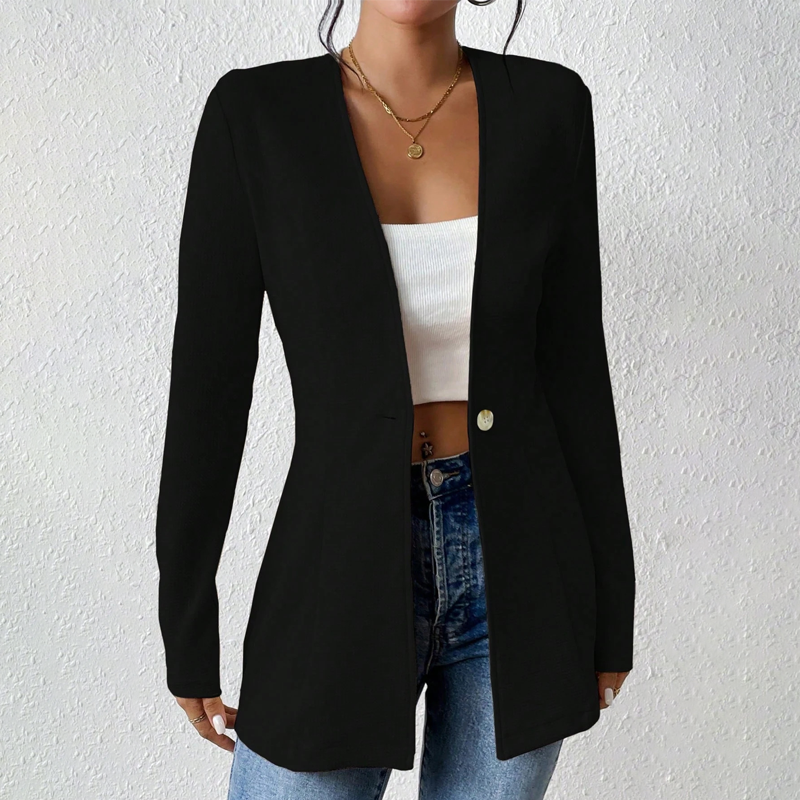 ✨Blazer feminino de cor lisa com um botão