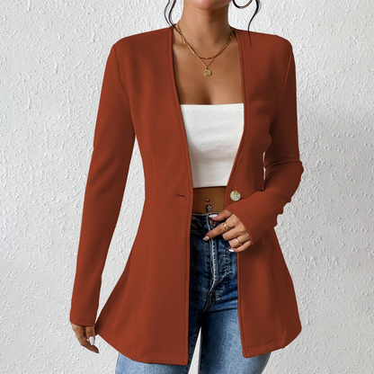 ✨Blazer feminino de cor lisa com um botão