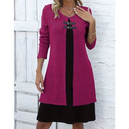 ✨👗Vestido casual de malha canelada de manga comprida para mulher