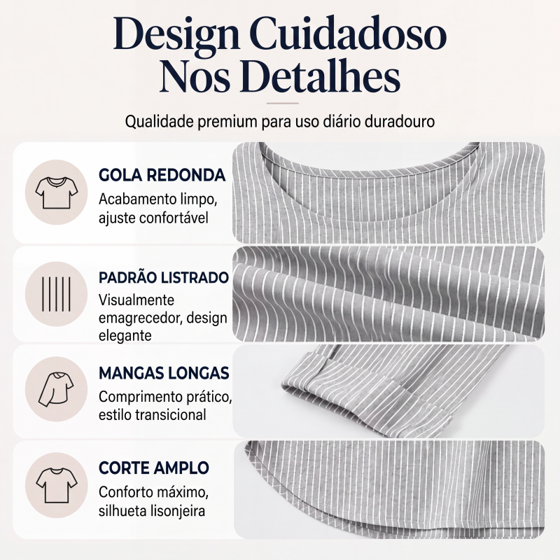 ✨👚Blusa casual listrada de manga comprida para mulher