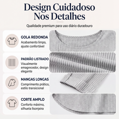 ✨👚Blusa casual listrada de manga comprida para mulher