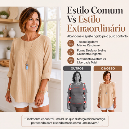 ✨👚Blusa casual listrada de manga comprida para mulher