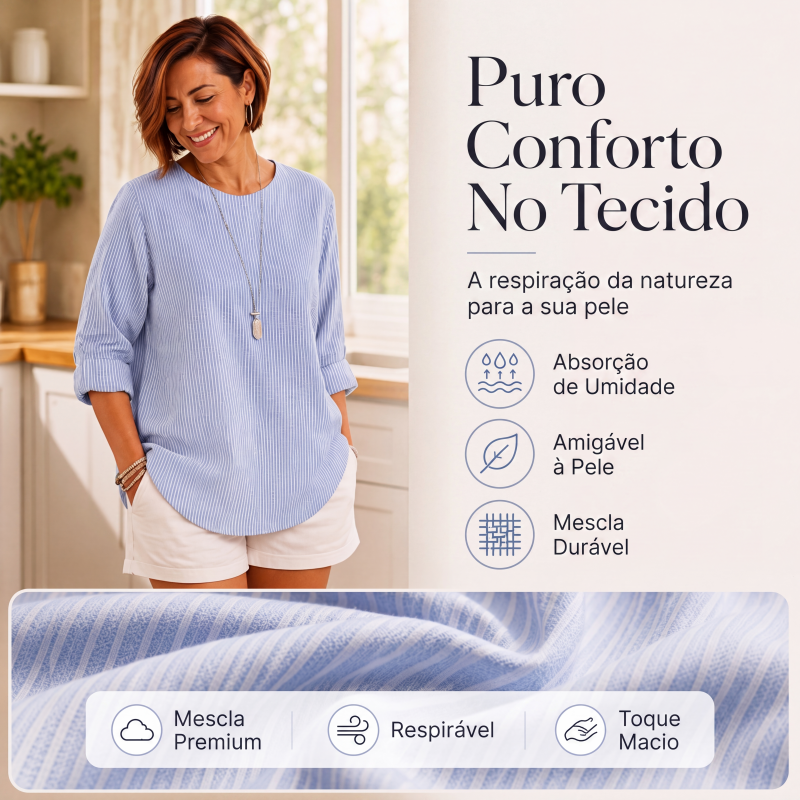 ✨👚Blusa casual listrada de manga comprida para mulher