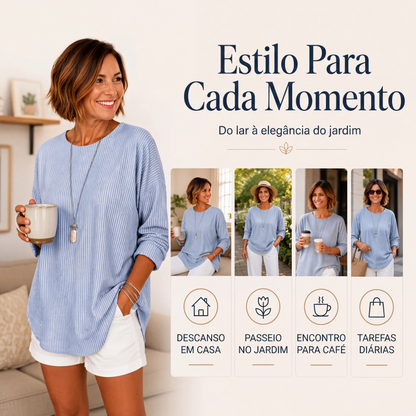 ✨👚Blusa casual listrada de manga comprida para mulher