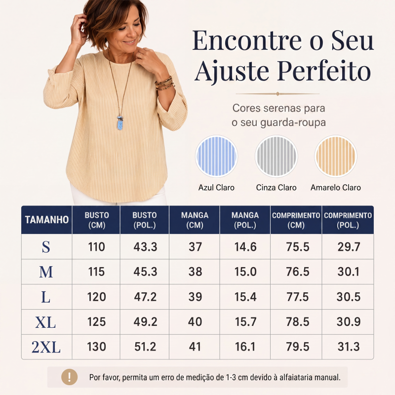 ✨👚Blusa casual listrada de manga comprida para mulher