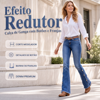 Calças jeans flare desgastadas de cintura alta para mulheres
