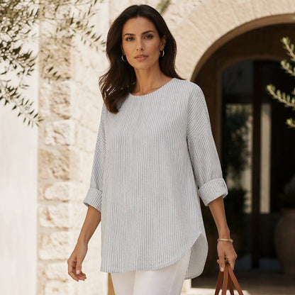 ✨👚Blusa casual listrada de manga comprida para mulher
